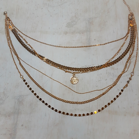 Gold Boho Varied Multi-Layered Coin Necklace - Picture 2 of 9